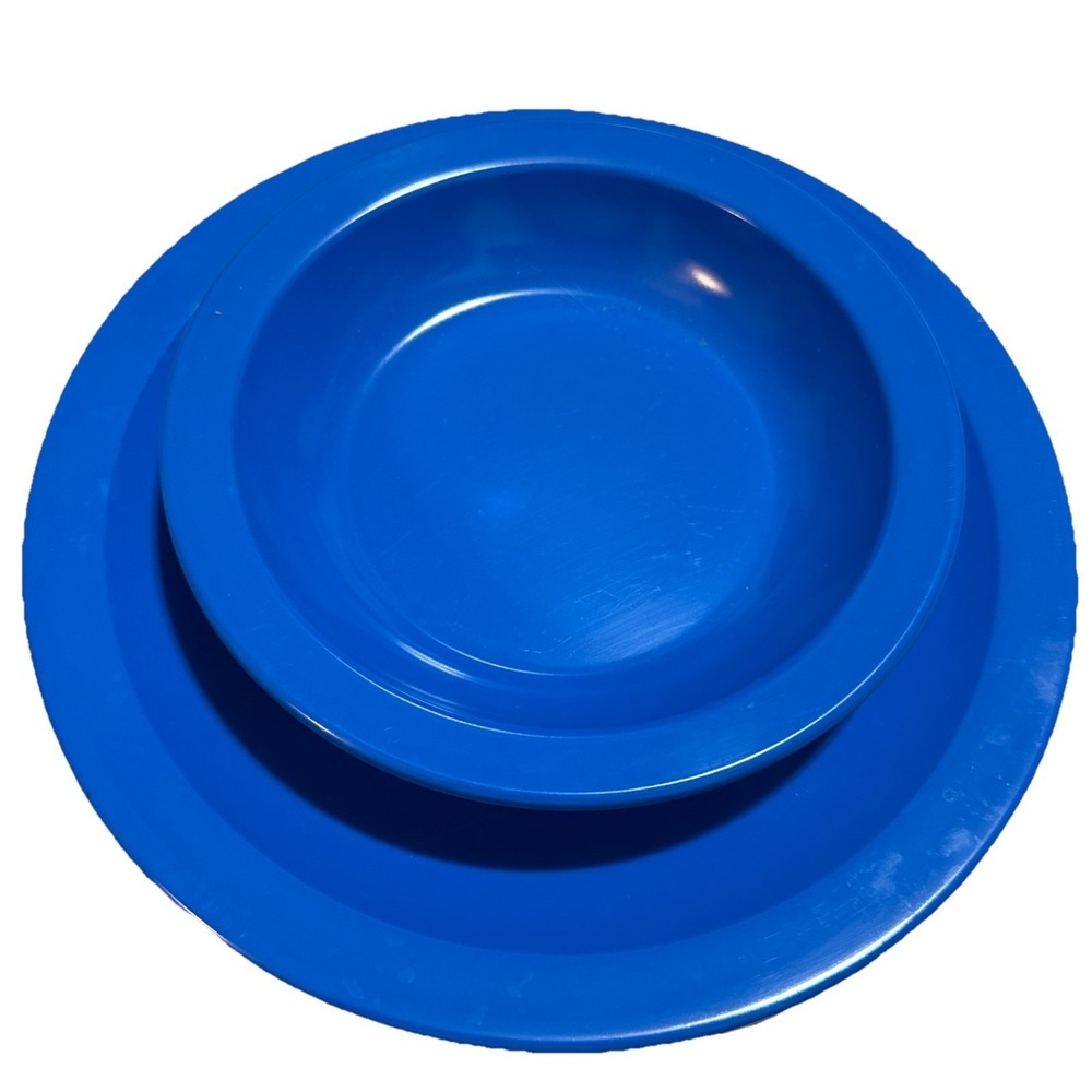 Vintage Dallas Ware‎ Texas Ware Blue Melamine Plate and Bowl Set MCM Made in USA